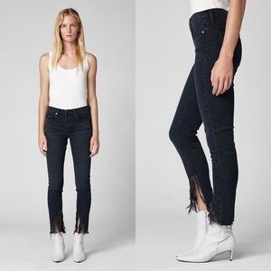 BLANKNYC the Bond Mid Rise Skinny Asymmetrical Frayed Hem in Vixen Jeans size 25